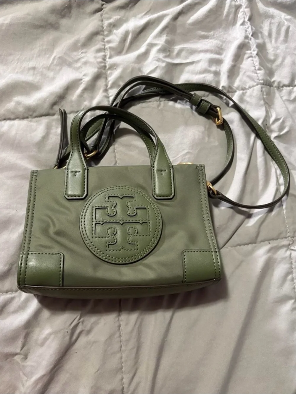 Tory Burch Green Mini Tote Crossbody with Signature Logo